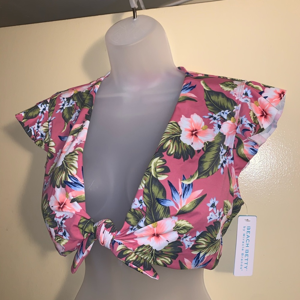 Beach Betty slimming control tie front ruffle top - Picture 2 of 6